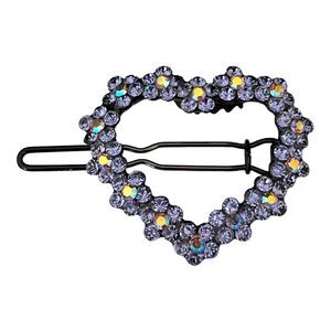 Vintage Barrette  Crystal Hematite Tone Heart With Aurora Borealis 1C